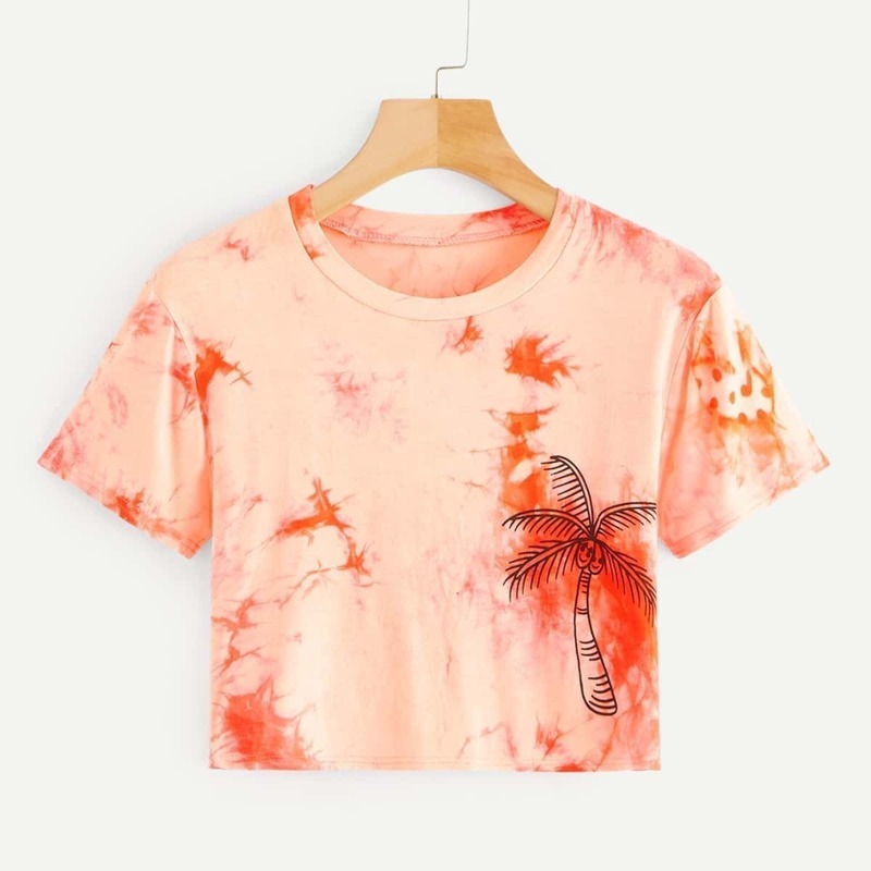

Plants Print Tie Dye Tee, Multicolor