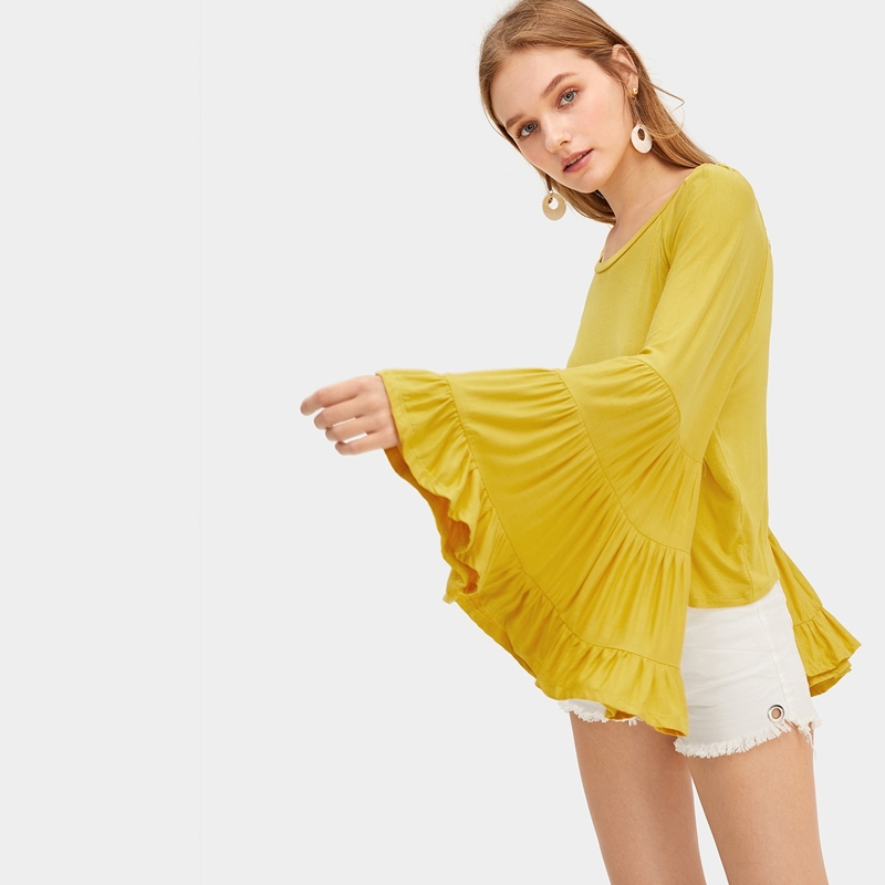 

Exaggerated Flounce Sleeve Ruffle Top, Yellow