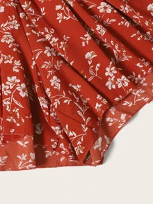 Calico Print Drawstring Detail Crop Top With Shorts - Red - View 5