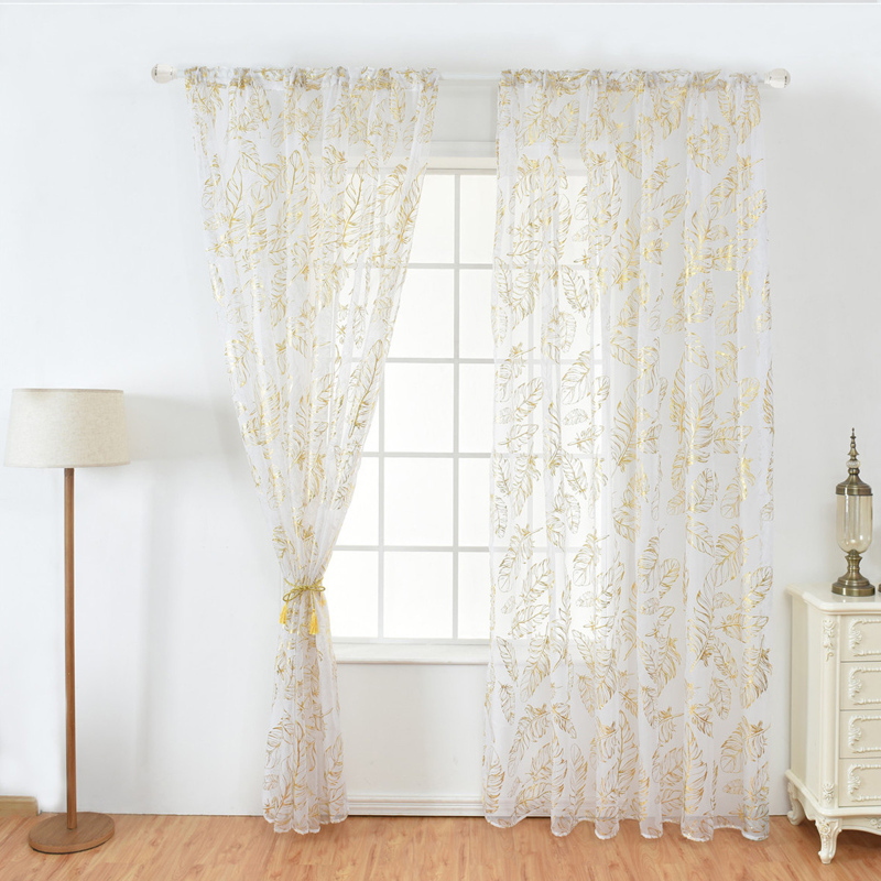 

Feather Bronzing Rod Pocket Sheer Mesh Curtain 1pc, Gold