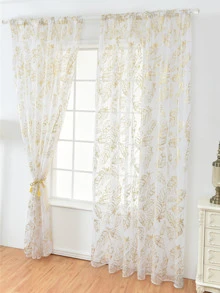 羽毛燙金棒口袋透明網紗窗簾1個 - 金色 - 查看 6