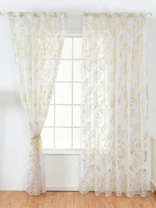 羽毛燙金棒口袋透明網紗窗簾1個 - 金色 - 查看 1