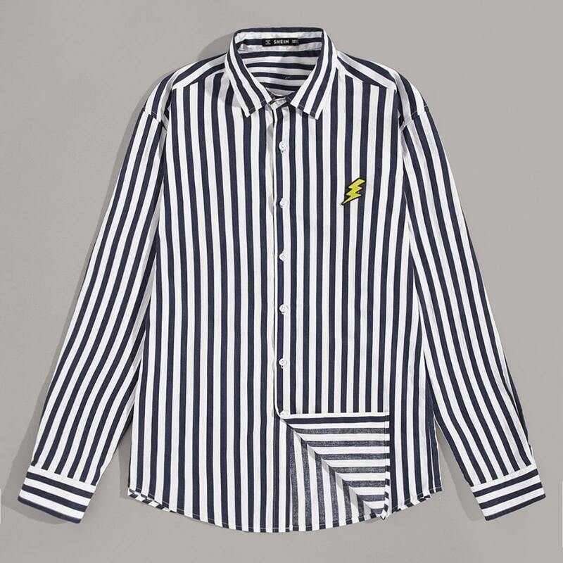

Guys Lightning Patched Striped Shirt, Multicolor