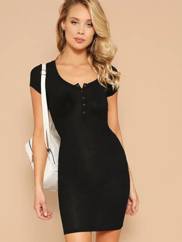 button front bodycon dress