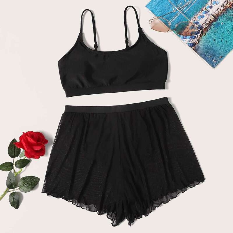 

Scoop Neckline Top With Shorts 2 Piece Swimsuit, Black