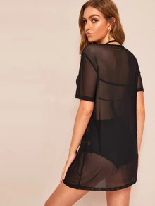 Cover up de malla fina sin set de lencería - Negro - Ver 2