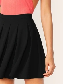 SHEIN Essnce Zip Back Boxy Pleated Solid Skirt - Black - View 4