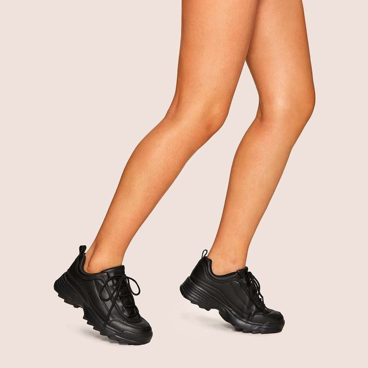 

Plain Lace-up Chunky Sneakers, Black