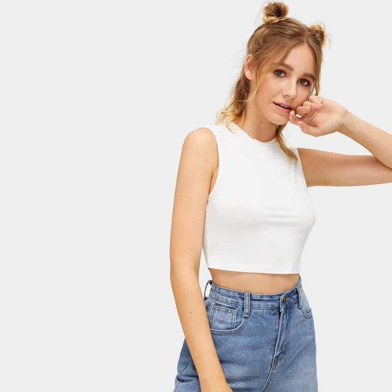 

Solid Crop Tank Top, White