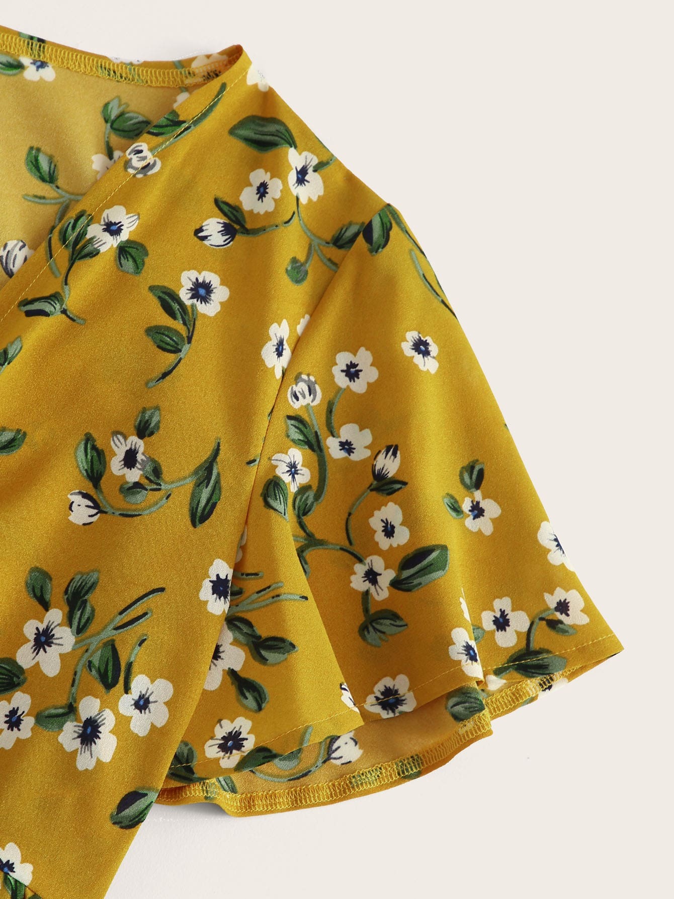 ruffle hem ditsy floral print knot detail blouse | shein uk