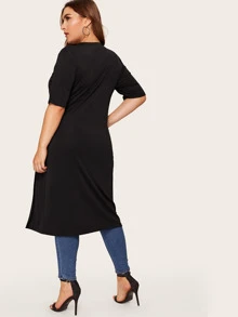 Plus Split Longline Tee - Black - View 2