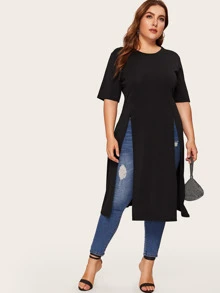 Plus Split Longline Tee - Black - View 5