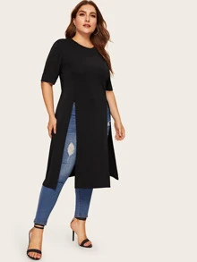 Plus Split Longline Tee - Black - View 4