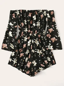 SHEIN VCAY Floral Print Knot Front Off The Shoulder Playsuit - Multicolor - View 2
