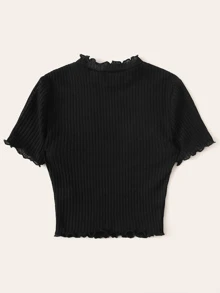 SHEIN EZwear Ribbed Lettuce-Edge Crop Top
