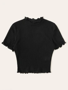 SHEIN EZwear Ribbed Lettuce-Edge Crop Top