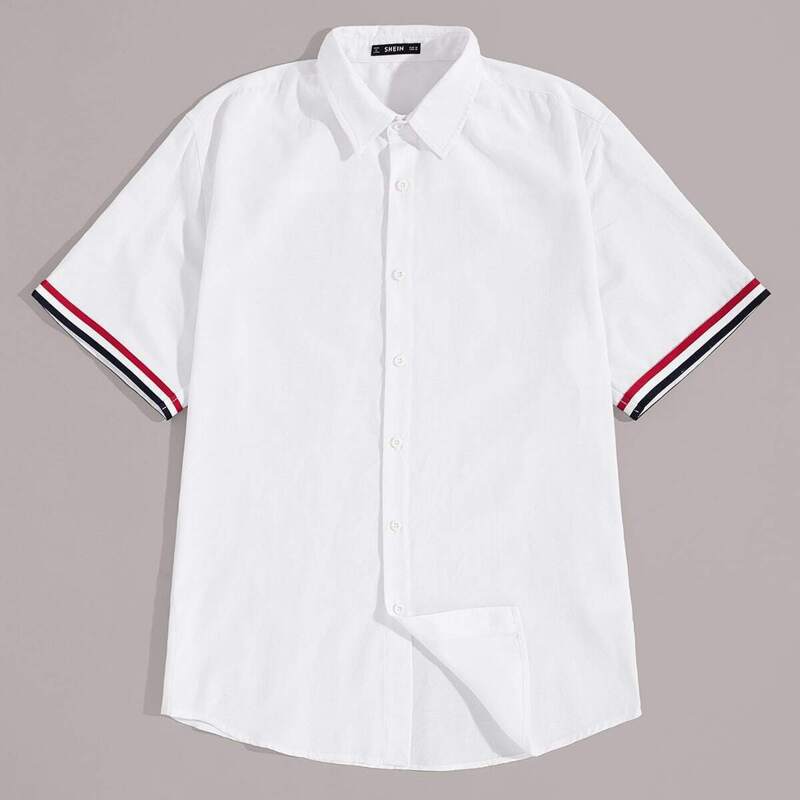 

Guys Striped Cuff Button Up Shirt, White