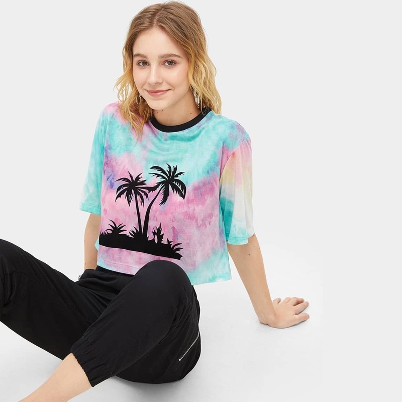 

Tropical Tie Dye Crop Tee, Multicolor