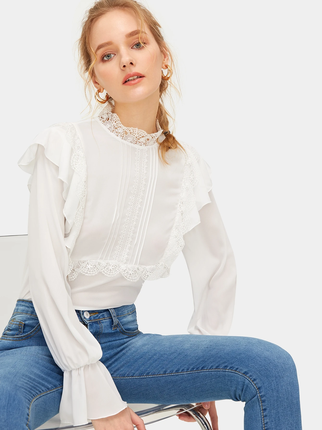 Blouse col montant volanté Clearance