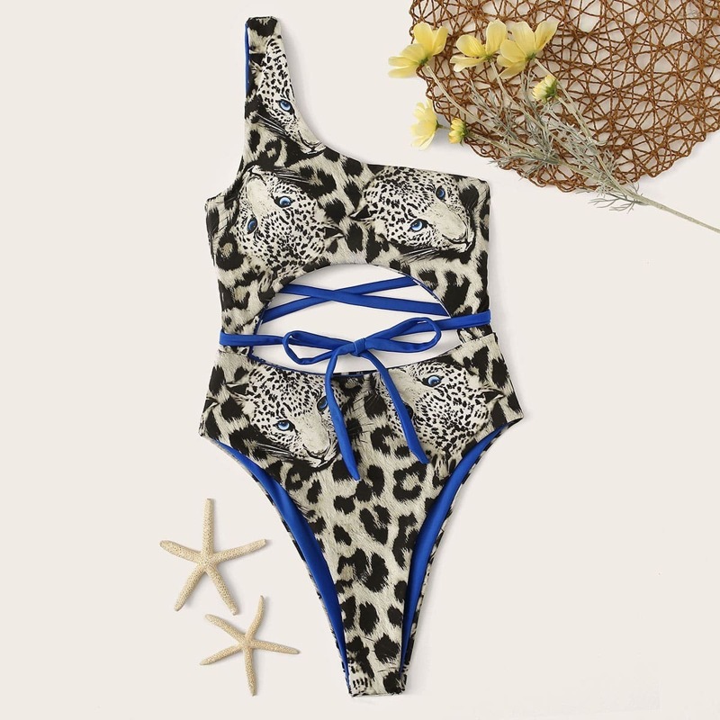 

Random Tiger Print One Shoulder One Piece Swimsuit, Multicolor