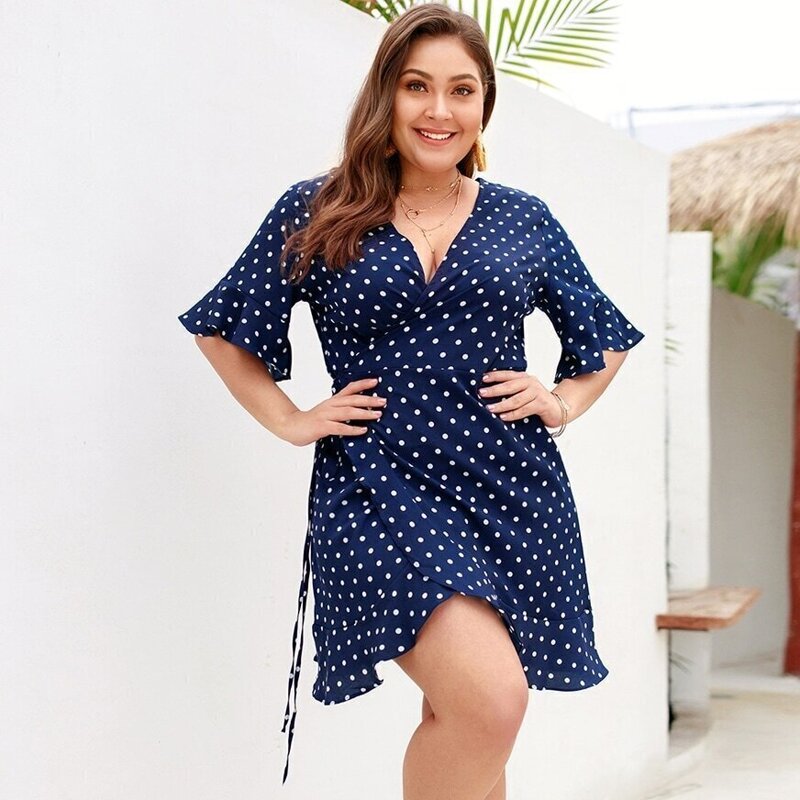 

Plus Polka Dot Wrap Tie Side Dress