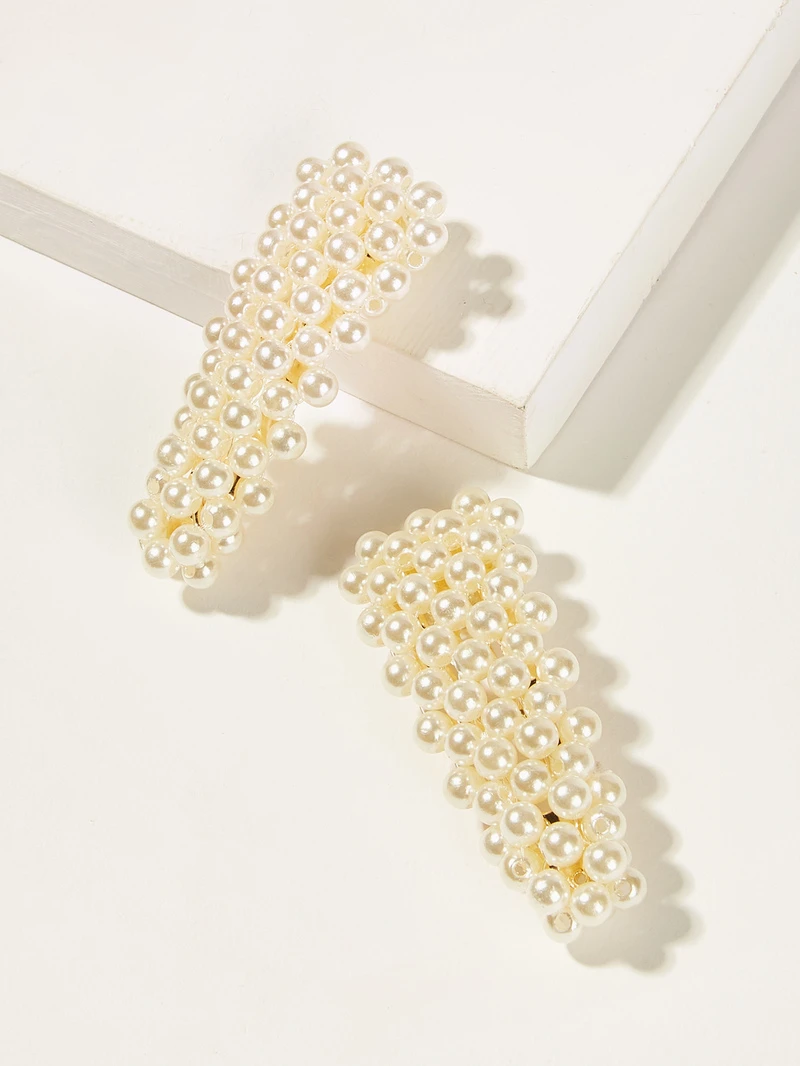 Faux Pearl Decor Hair Snap Clip 2pack Romwe
