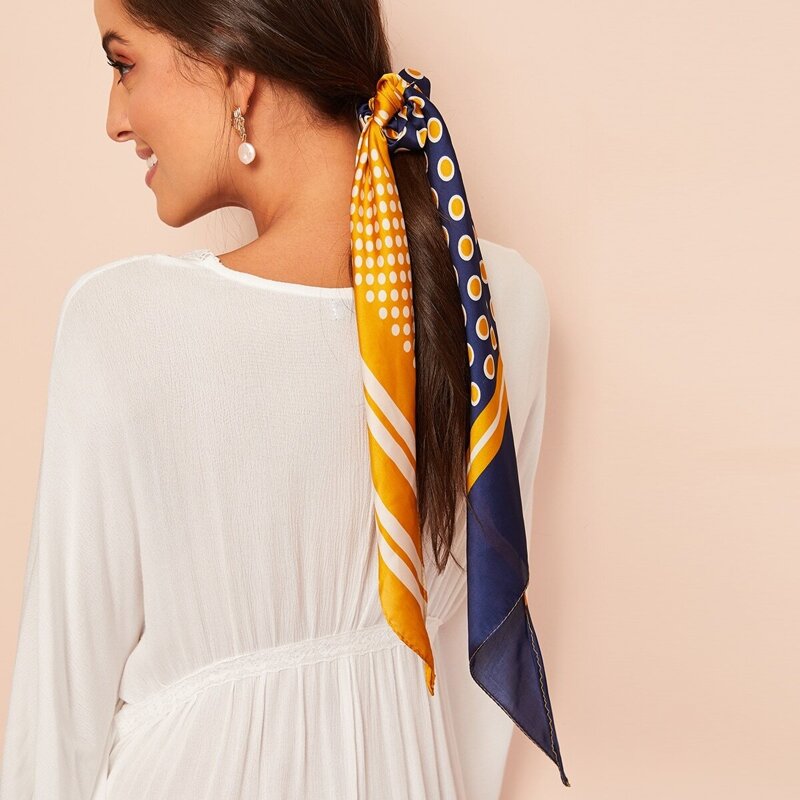 

Polka Dot & Stripe Pattern Scrunchie Scarf, Multicolor