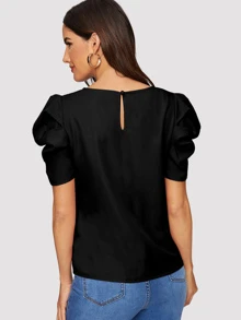 SHEIN Clasi Puff Sleeve Keyhole Back Top