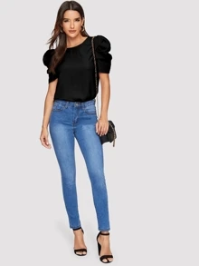 SHEIN Clasi Puff Sleeve Keyhole Back Top