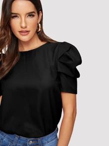 SHEIN Clasi Puff Sleeve Keyhole Back Top