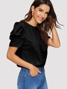 SHEIN Clasi Puff Sleeve Keyhole Back Top