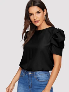 SHEIN Clasi Puff Sleeve Keyhole Back Top