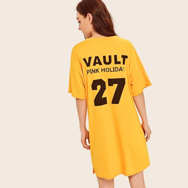 

Number & Letter Print Night Dress, Yellow bright