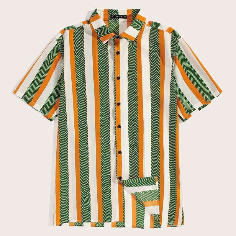 

Guys Chevron Striped Button Up Shirt, Multicolor