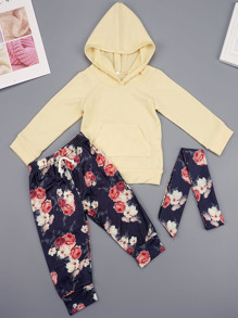 Toddler Girls Hoodie & Floral Pants & Headband