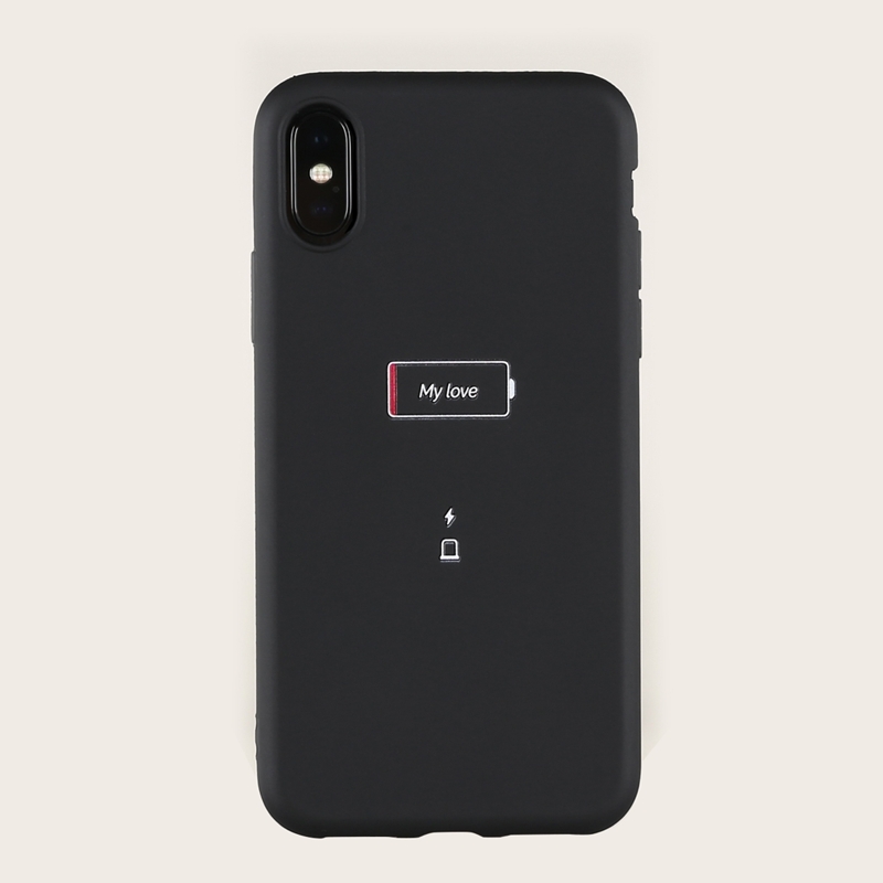 

Letter & Battery Pattern iPhone Case, Black