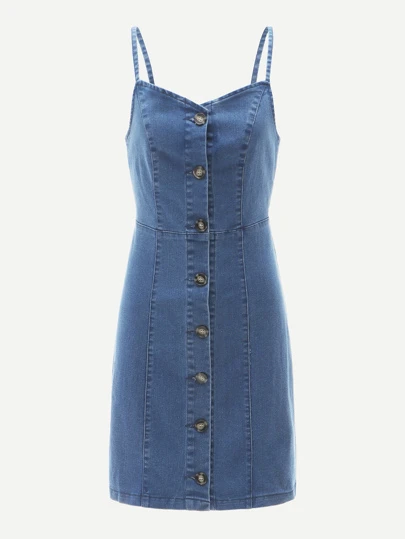 single breasted spaghetti strap denim dress