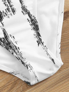 SHEIN Swim Cut-out Side Bandeau Swimsuit - Black and White - View 3