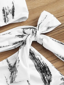 SHEIN Swim Cut-out Side Bandeau Swimsuit - Black and White - View 4