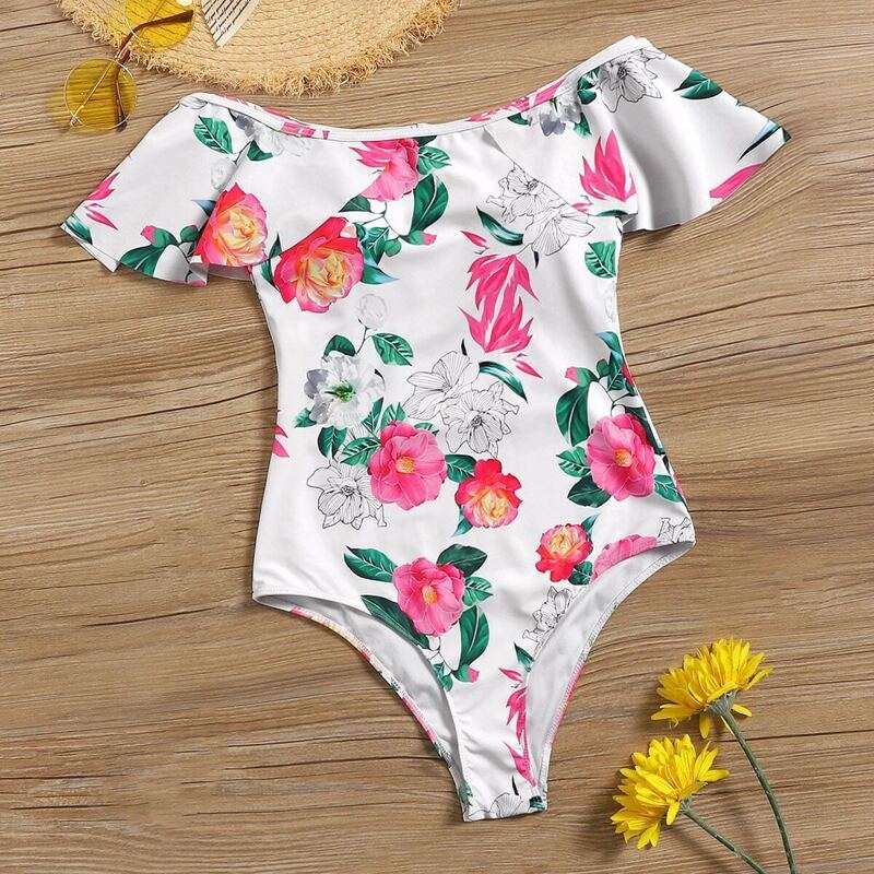 

Floral Off The Shoulder One Piece Swimsuit, Multicolor