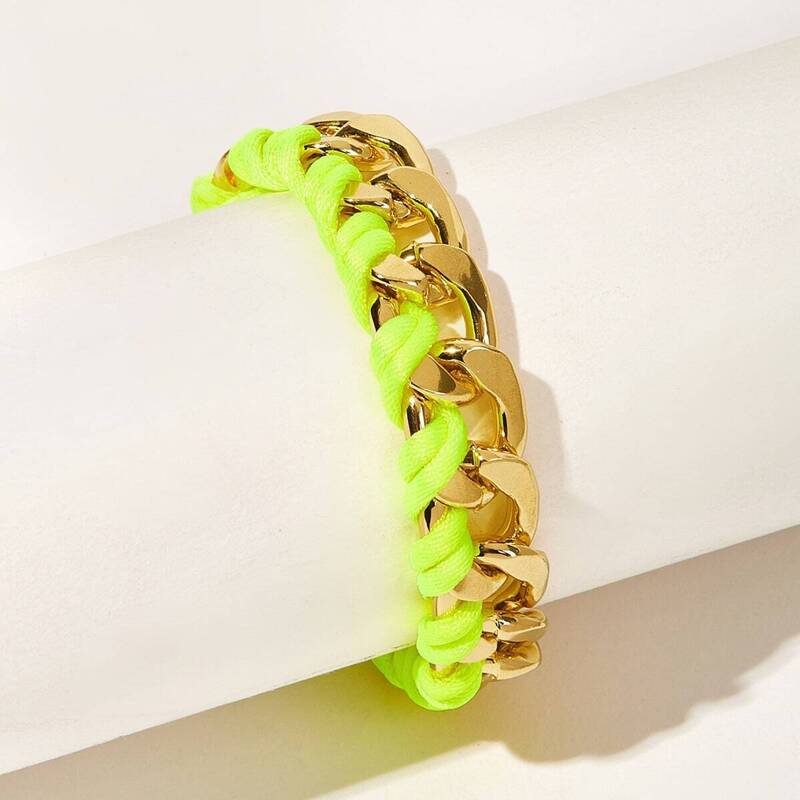 

Two Tone String & Metal Woven Bracelet 1pc, Multicolor