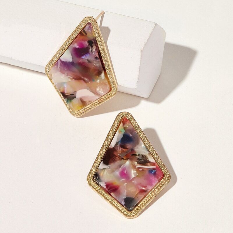 

Marble Pattern Geometric Stud Earrings 1pair, Multicolor