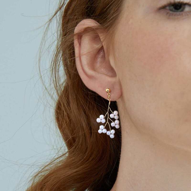 

Faux Pearl Decor Branch Drop Earrings 1pair, White