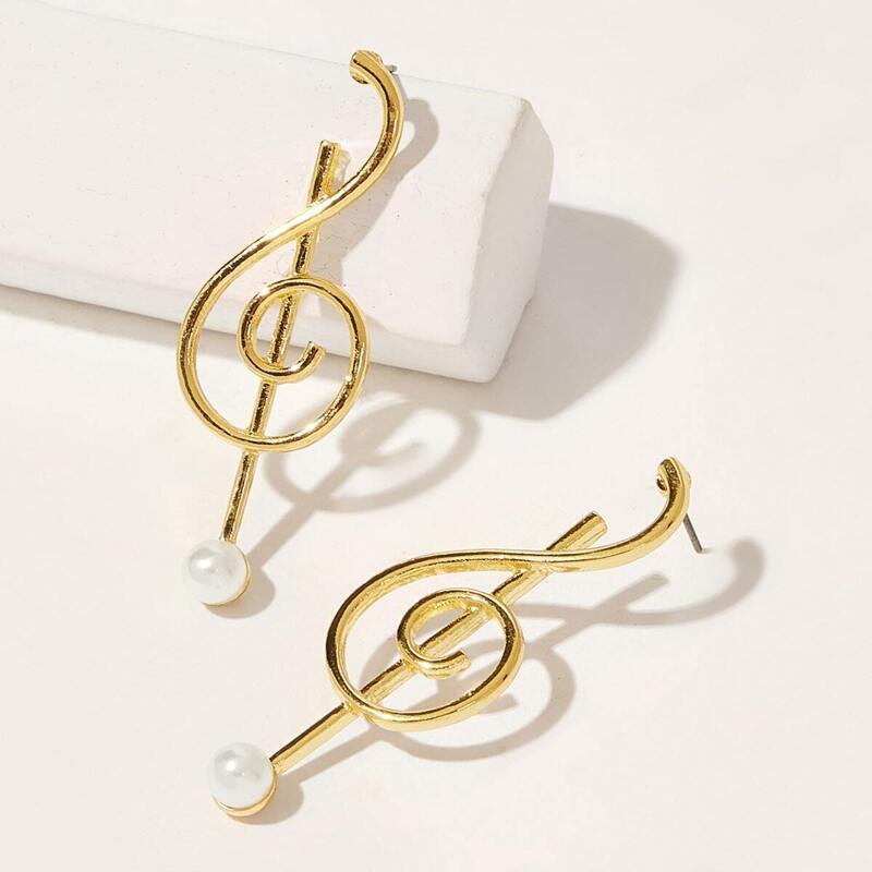 

Music Note Design Drop Earrings 1pair, Gold