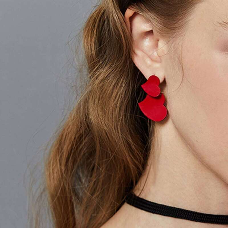 

Double Heart Shaped Drop Earrings 1pair, Red