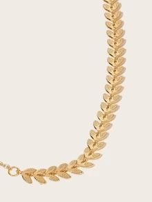 1pc Leaf Detail Lariat Necklace 1pc Copper Jewelry - Yellow Gold - View 3