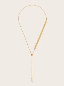 1pc Leaf Detail Lariat Necklace 1pc Copper Jewelry - Yellow Gold - View 4