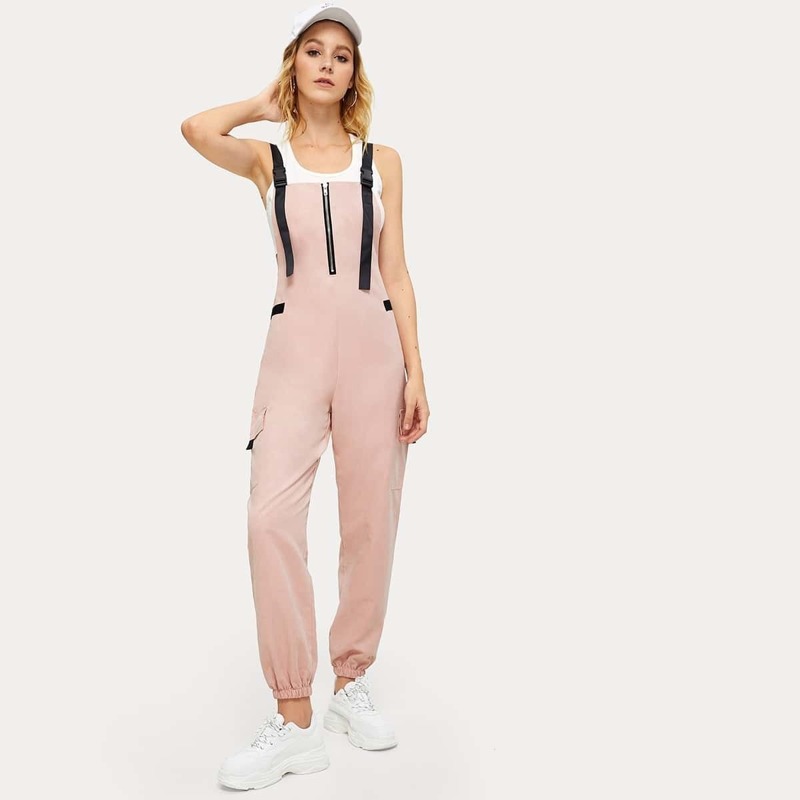 

Zip And Pocket Detail Jumpsuit, Pink