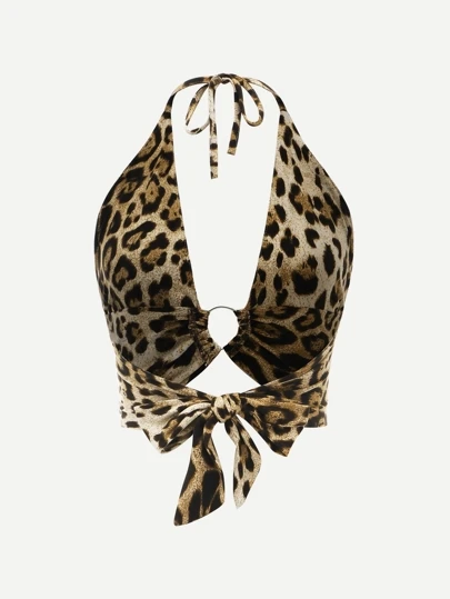 SHEIN Unity Top halter con estampado de leopardo con diseño de aro