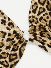 SHEIN Unity Leopard Plunge Crop Halter Top